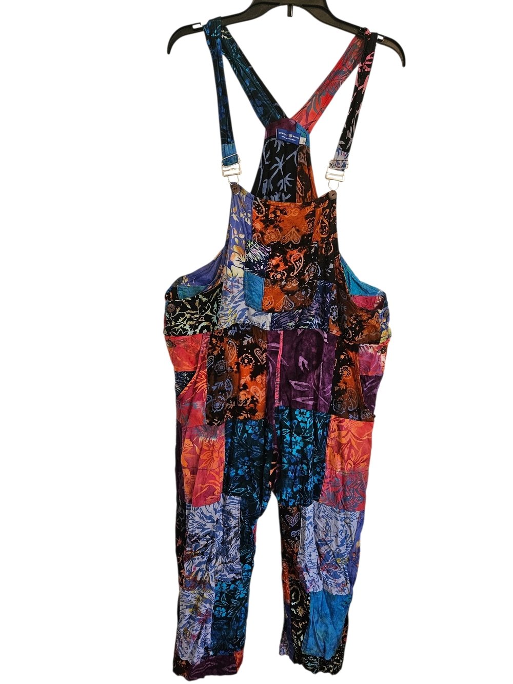 Mexicali Blues Playful Batik Patchwork Overalls Sz XL